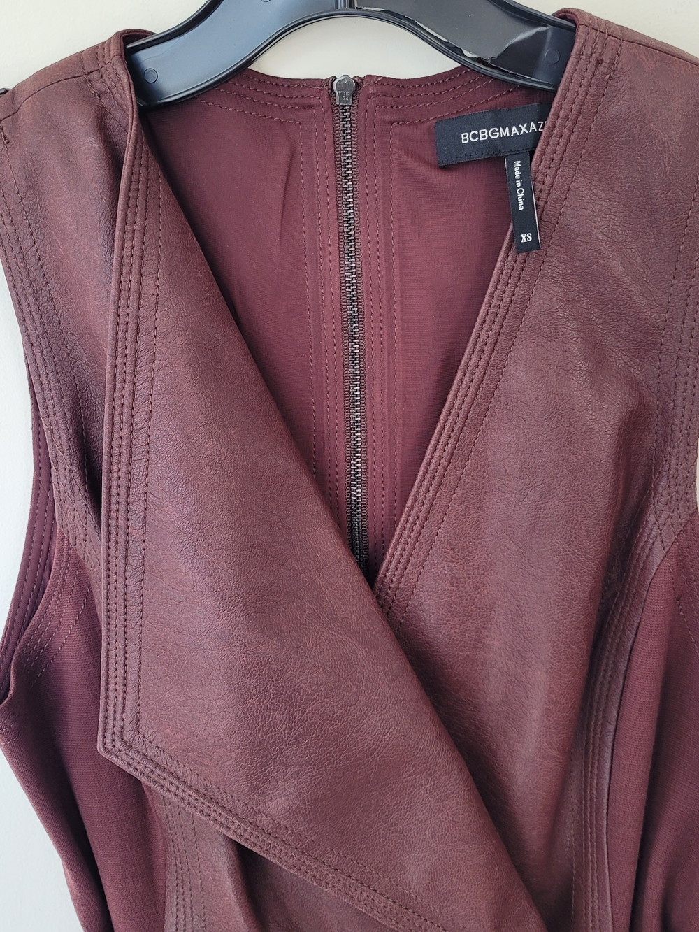 BCBGMaxAzria Burgundy Asymmetrical Faux Leather Belted Dress - Picture 8 of 9